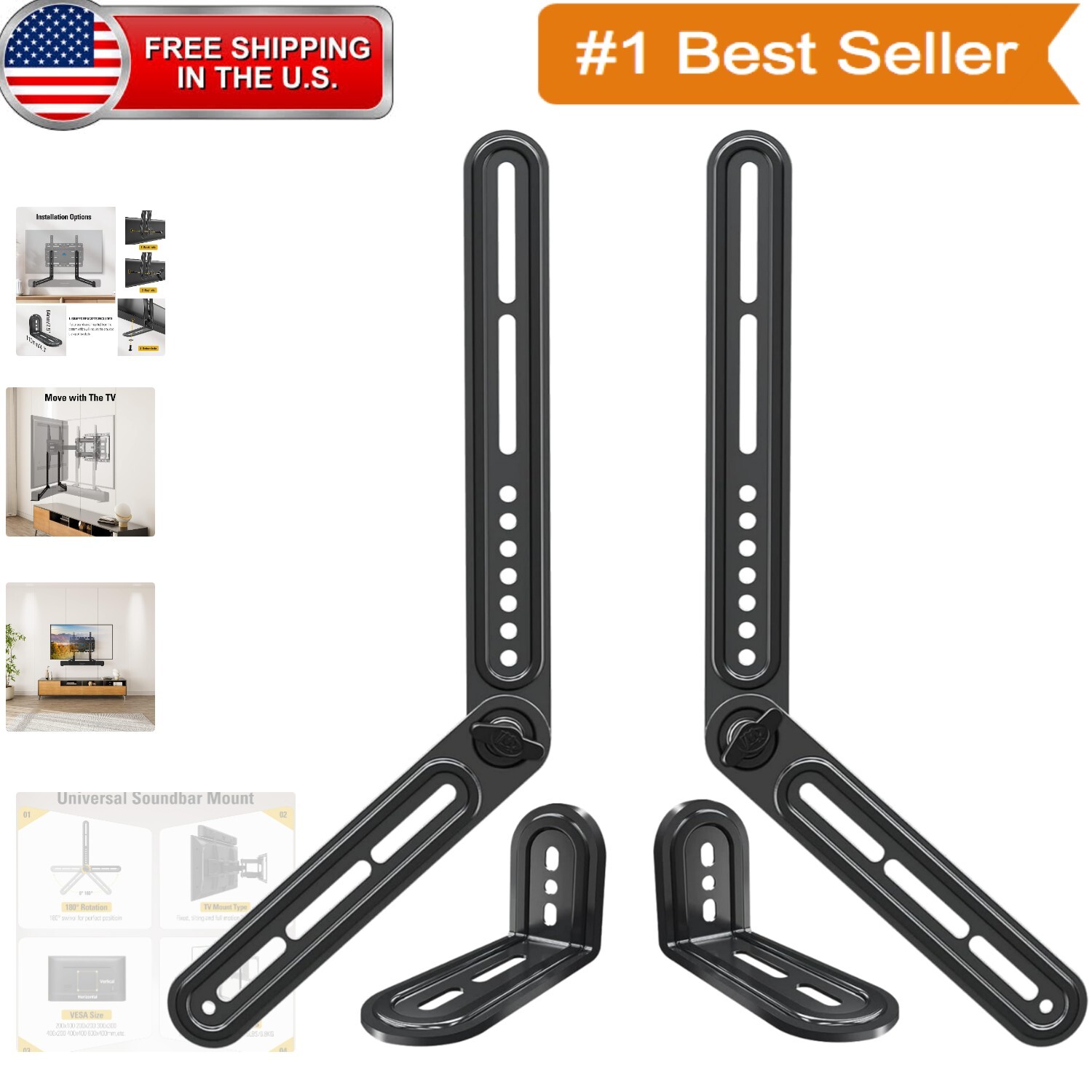 Adjustable Soundbar Mount Bracket Fits TVs - 15 lbs Capacity & Easy Install-image