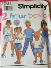 Simplicity Pattern 8315 Childs Pants Shorts Tops Sizes 2 3 4 UNCUT