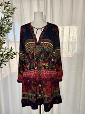 Farm Rio Boho Tropical Floral Mini Dress Medium M Long Sleeve Tiered Viscose