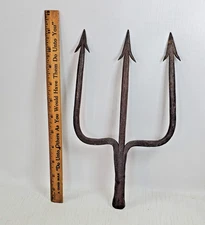 * Trident Spear fishing eel 11" forged iron antique Neptune Poseidon Whaling