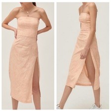 Urban Outfitters Strapless Linen Pink Zebra Animal Print Slit Midi Dress Medium