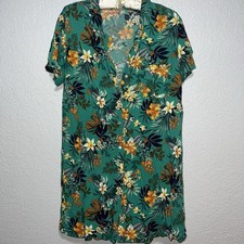 FOREVER 21 DRESS BUTTON UP SHORT SLEEVE MULTICOLOR FLORAL TROPICAL PRINT M NEW