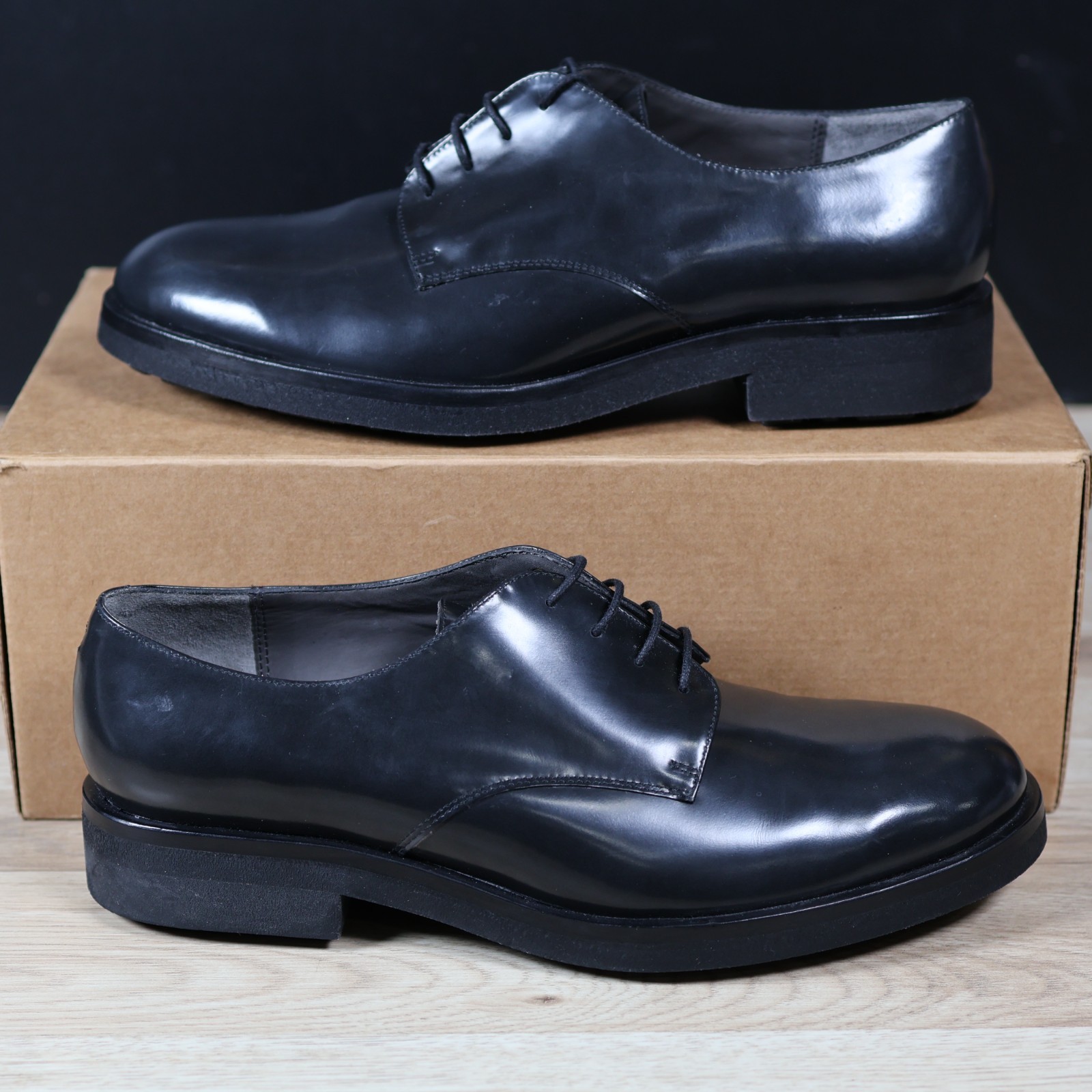 SAOLA Scarpe Robert Clergerie Gian uomo taglia 9 nere derby pelle smaltata made in France