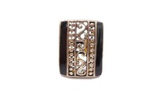 Vintage Sterling Silver 925 Black Enamel Filigree Ring Size 6