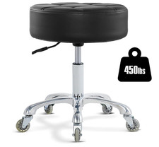 Rolling Stool Adjustable Height with Wheels, Thick Cushion Roller Stool, Black