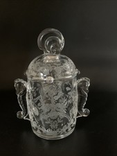 HEISEY Glass Waverly Cigarette Holder Jar Seahorse Handles Orchid Pattern 