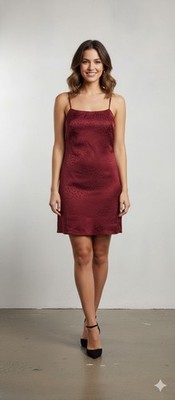 NWT Forever 21 Slip Dress  Cherry Laquer Jacquard Satin Side Slit  Size Large 