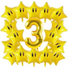 16PCS Foil Star Balloons, 40Inch Number 3 and Star Foil Balloons For Game The...
