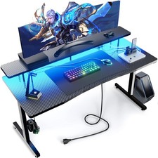 55 Inch Gaming Desk with LED Lights, Computer Gamer Desk with Monitor Stand, ...