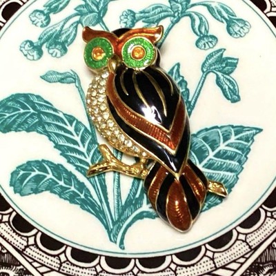 TRIFALRI Modeschmuck Eulenbrosche mit Emaille und Bijoux von JP