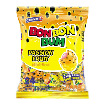 Bon Bon Bum Lollipops Tropical Passion Fruit Flavor, 24 Count (Pack of 1)