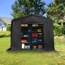 8' x 8' x 8' Shed Storage Shed Outdoor Storage Shed Black with Metal Frame NEW