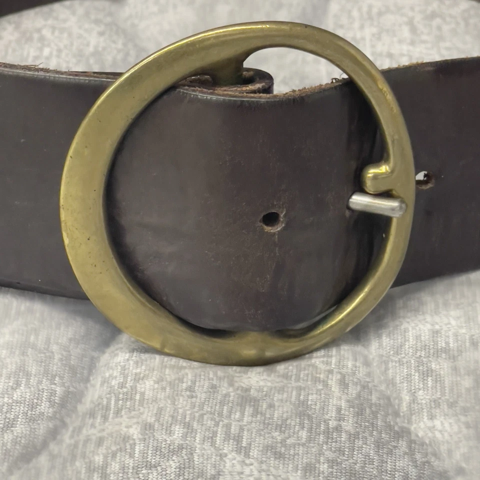 Polo Ralph Lauren Cinturón Cuero Latón Ancho Marrón Hecho en Italia Talla 27-31” W2.5 De Colección Foto 3 de 4