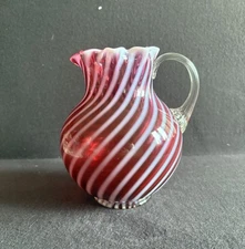 Vintage Fenton Glass Pitcher LG Wright Cranberry Spiral Optic Star Point Crimp