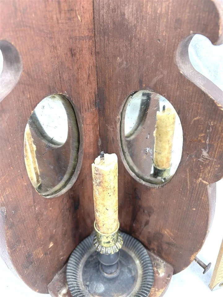 antique candle shelf w/mirror tin candle stick primitive early 1800s rare OOAK - Image 3 of 4