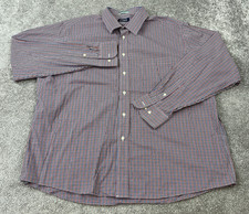 Chaps Wrinkle Free Regular Fit Dress Shirt Men's 18.5 Red Blue White Check