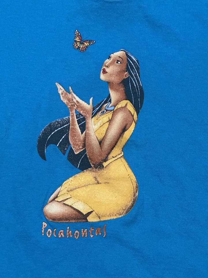 RARE Vintage 90s Disney Pocahontas Movie Blue T Shirt Girls Size Small 5/6 - Image 2 of 4