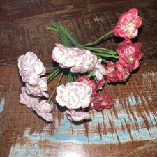 Vintage CORAL PINK flocked Parchment FORGET ME NOT - 24 Stems - Doll Millinery