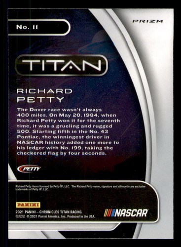 Richard Petty 2021 Panini Chronicles #11 Titan Holo Petty Enterprises - Foto 2 di 2