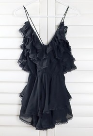 ANTHROPOLOGIE NWT $168 Maeve Scoop Neck Frilly Ruffled Lace Romper Size XS