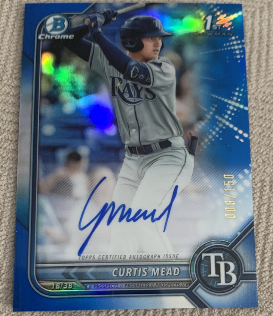 2022 Bowman Chrome-Curtis Mead 1st Bowman Auto Blue Refractor /150 #CPA-CM Rays
