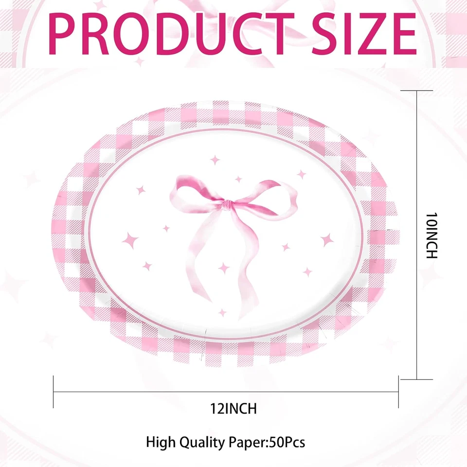 50 PIEZAS Platos de Papel Ovalados Lazo Rosa 10" X 12" Desechables Rosa Lazo Fiesta... Foto 2 de 4