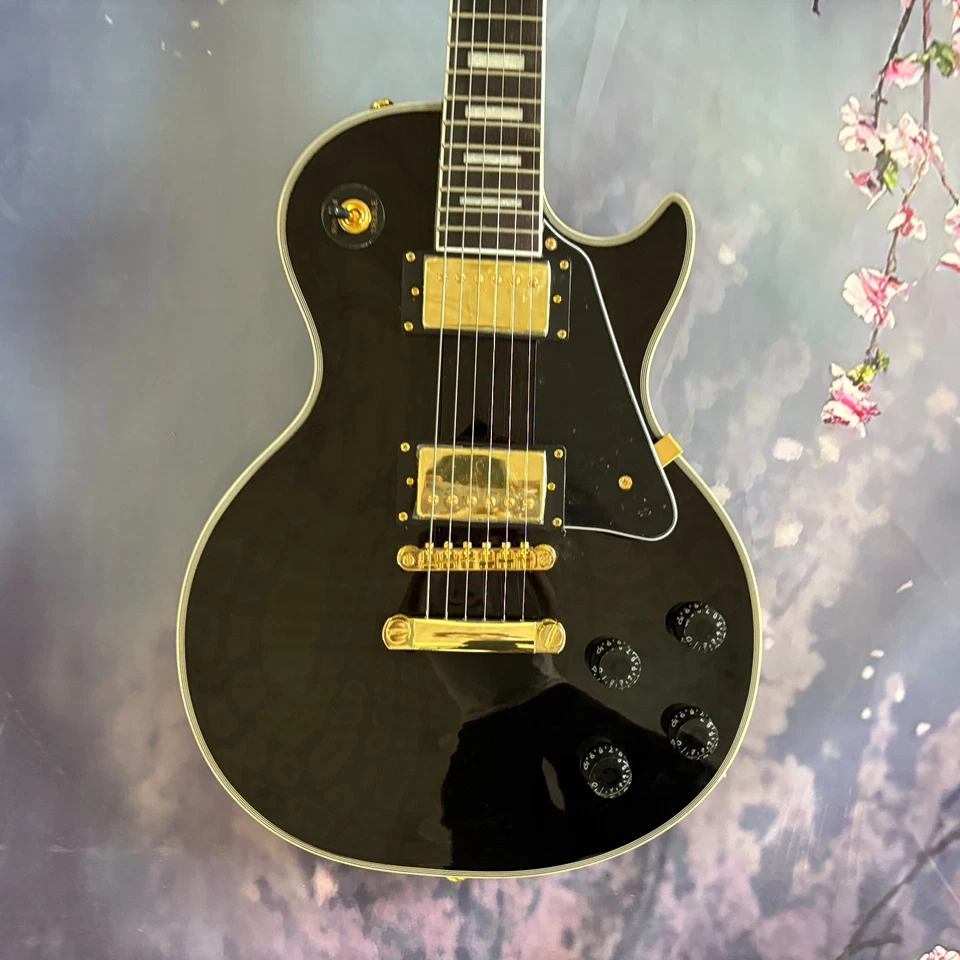Custom les paul electric guitar Glossy Black Beauty Finished gold hardware - Image 4 of 4
