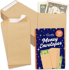 Decorably 110 Pack Kraft Small Envelopes for Money, 3.5x6.5in Small, Brown