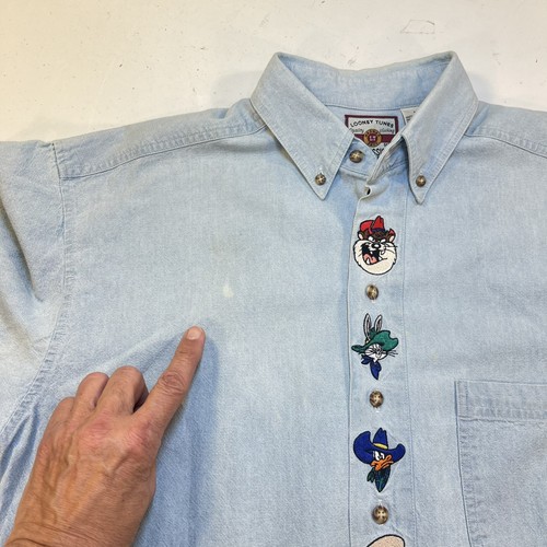 CAMISA JEAN VAQUERO VAQUERO DE COLECCIÓN LOONEY TUNES WESTERN Para Hombre M Bugs Bunny Taz Daffy - Imagen 7 de 10