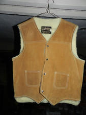 Vintage Sears The Leather Shop Large Brown leather Sherpa Lined Vest Size L