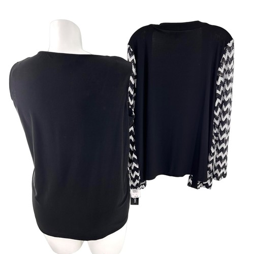 NWT PERCEPTIONS 2 PC TANK CARDI JACKET SET BLACK WHITE ZIG ZAG - 14W - Picture 5 of 8