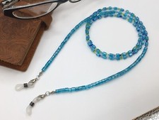 Homemade Eyeglasses  Mask Lanyard Blues 2mm  4mm Glass Beads unisex 