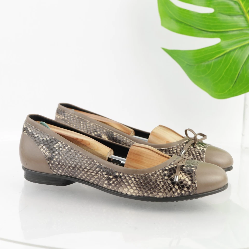 Zapato sin cordones Ecco Touch Ballet para mujer talla plana 40 9 cuero gris tostado piel de serpiente Foto 4 de 4
