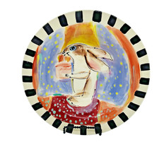 Victoria Heisler Eater Rabbit Bunny Bowl Hand Painted Ceramic Pottery Signed 11"