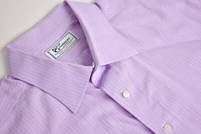 Skip & Gambert Lilac Striped Point Collar Slim Fit Dress Shirt Size: 18/34