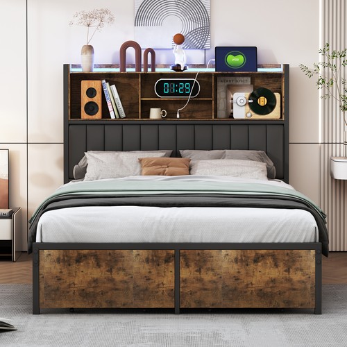 Metallbett Polsterbett Doppelbett 180x200cm Bettgestell mit 2 Schubladen LED&USB - Bild 9 von 12