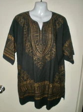 #218 Dupsie's African Print Unisex Dashiki Shirt B M Black Gold Brown Costume