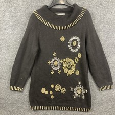 Vtg Victoria Harbour Womens Medium Black Gold Bead Shoulder Pad Tunic Sweater