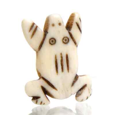 Hand-Carved Cow Bone Flat Frog Bead Antiqued Cream