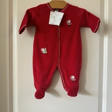 Kissy Kissy Red Embroidered Santa Footie Christmas Velour 0-3 Months New