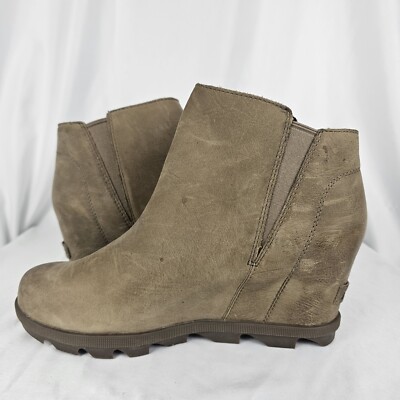 Sorel Joan Of Arctic Wedge II Zip Wedge Chelsea Boot Brown Leather