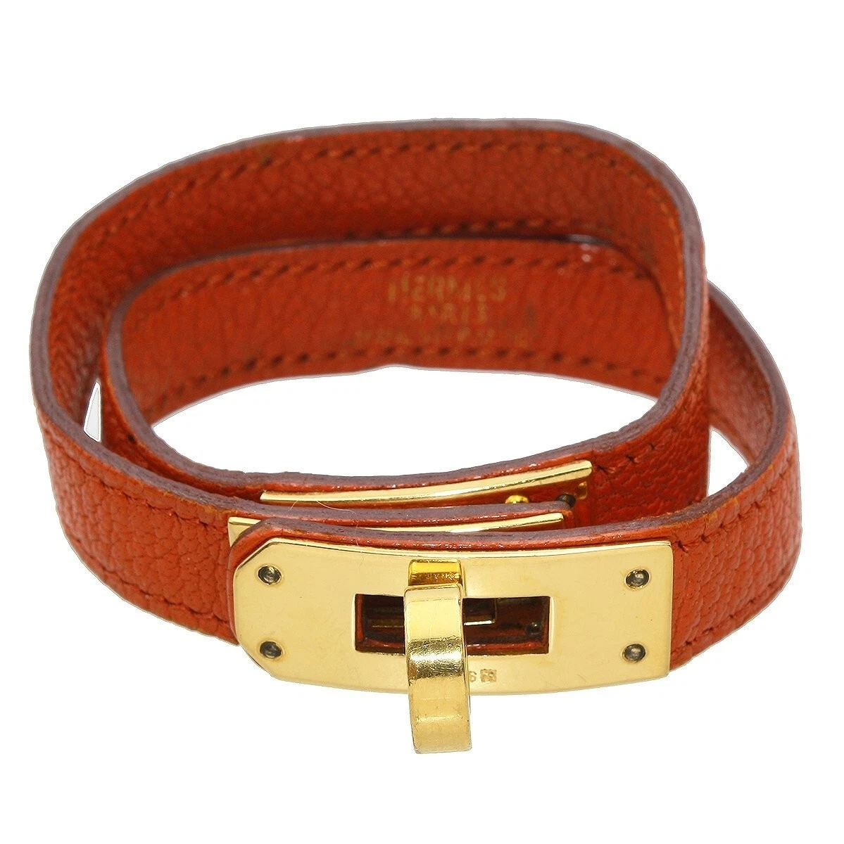 Hermes Mini Kelly Double Tour Orange Leather Gold Plated Bracelet Hermes |  TLC