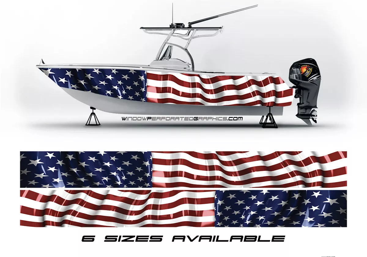 American Flag Graphic Vinyl Boat Wrap Decal Fishing Pontoon Watercraft |  eBay