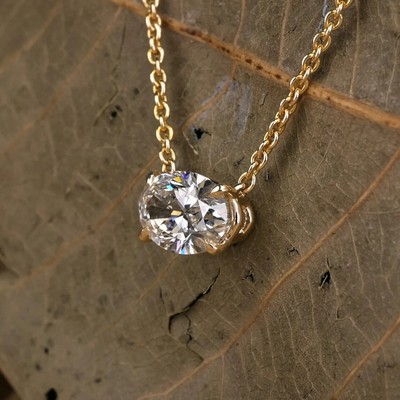 2Ct Oval Cut Natural Moissanite Womens Wedding Pendant 14K Yellow Gold Plated