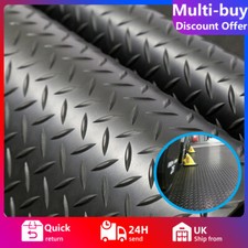 50*200cm Checker Rubber Flooring Matting Heavy Duty Black Mat Garage Flooring UK