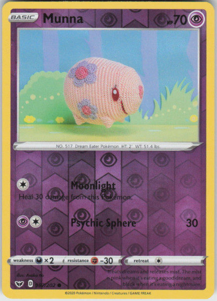 Pokemon - Munna - 087/202 - Reverse Holo - Sword & Shield  - NM/M