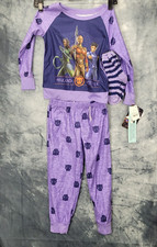 Marvel Pajamas Kids Black Panther Wakanda Forever SX 4-5 Purple With Footies