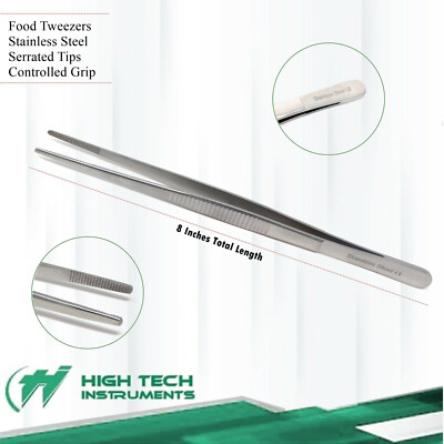 Stainless Steel Cooking Tweezer Long Food Tongs BBQ Kitchen Chef DIY Tool 8'' 