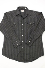 VTG Ely Cattleman Western Shirt Men' Large Pearl Snap Vertical Stripe Metallic