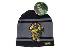 TMNT Teenage Mutant Ninja Turtles Beanie Winter Hat Gray Green Black Nickelodeon